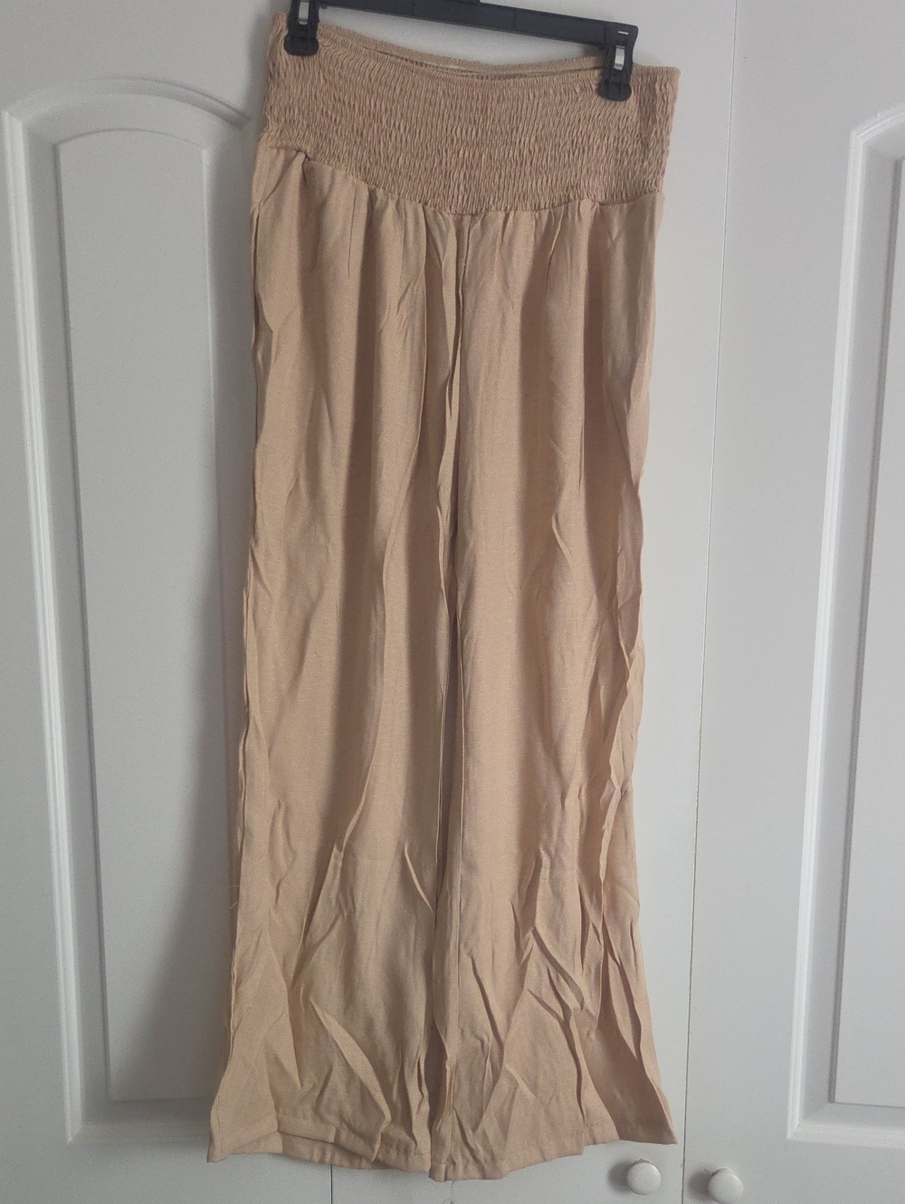 Tan Smocked Waist Wide Leg Pants
